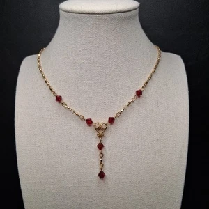 Vintage AVON Y Tropfen Halskette roter Kristall goldfarben. 14.963 - Bild 1 von 6