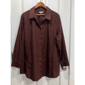 Camisa túnica FOXCROFT para mujer 18W marrón con botones manga larga con bolsillos - Imagen 1 de 4