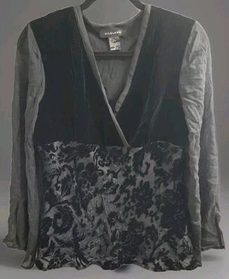 Top de Colección Silkland Talla 8 Negro Floral Burnout Manga Campana Y2K Hada Capricho Foto 1 de 4