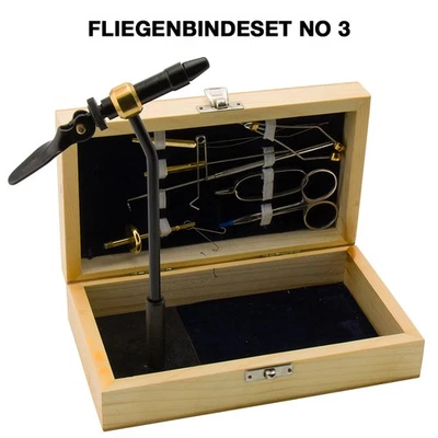 FANGDESLEBENS FliegenbindeSet No 3 - 8 Werkzeuge + Holzbox, Bindestock, Whip Finisher NEU 2018