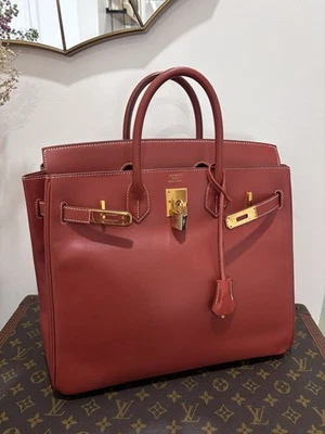Auténtico HERMES Haut à Courroies 32 PEDIDO ESPECIAL HAC Birkin Box cuero Brique Foto 1 de 4