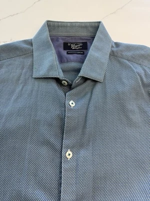 Penguin Men's Dress Shirt Sz 16.5 34/35 Blue Textured Heritage Slim Fit Cotton - Image 1 of 4