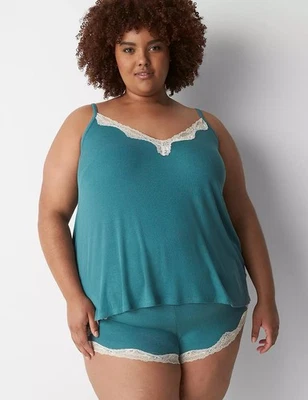 Conjunto de pijama de encaje acanalado Lane Bryant cacique cami talla 22/24 pantalones cortos 18/20 Foto 1 de 4