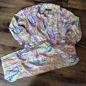 Pigiama Y2K 2 pezzi Ralph Lauren taglia small stampa vibrante logo ricamato - Foto 1 di 11