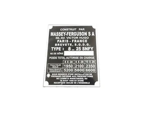 DATA PLATE FITS TO MASSEY FERGUSON TRACTOR FRANCE TE20 #V469-8 - Picture 1 of 5