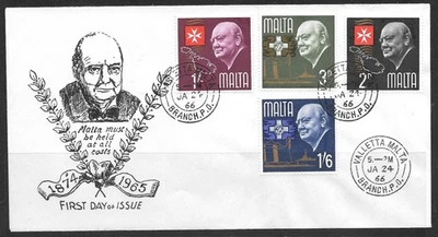MALTA 1966. Sc #344/7; SG #362/5. 1st Death Anniversary of Churchill. FDC - Image 1 of 2