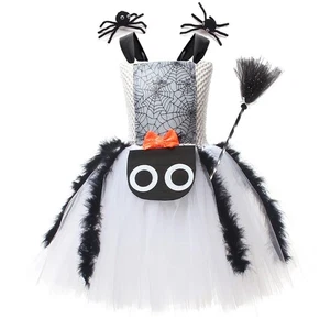 Kleinkinder Mädchen Halloween Hexenkostüm Spinnennetz Tüllkleid Spaghettiträger... - Bild 1 von 6