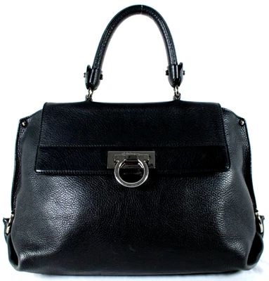 SALVATORE FERRAGAMO Black Grained Calfskin Medium SOFIA Satchel Bag - Image 1 of 4