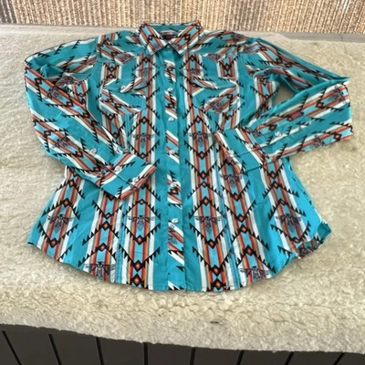 Rock & Roll Cowgirl Shirt Women’s  Med.Teal Aztec Pearl Snap Western Wear Rodeo - Image 1 of 4