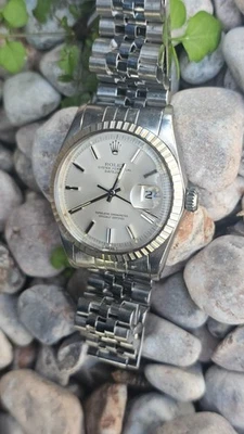 Vintage Rolex Datejust 1603 Pie-Pan Relógio Automático Masculino Mostrador Prata 1975 - Imagem 1 de 4