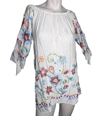 Blusa Mujer M Y2K Bordada Boho Campesina Fuera del Hombro Artístico Top Coqueta Foto 1 de 4