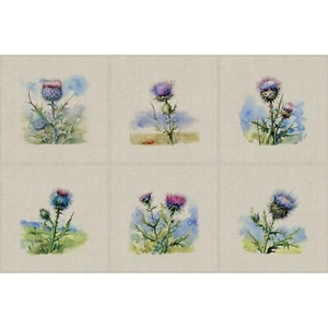 Cushion Panels - Purple Thistle Print - Linen Look Cotton Rich 6 x 45cm x 45cm - Picture 1 of 9