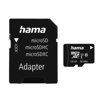 Hama microSDXC 128GB Class 10 UHS-I 80MB/s + Adapter/Mobile, Speicherkarte - Bild 1 von 2