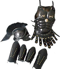 Medieval Armor Muscle Jacket 300 Spartan Helmet Black Leather Arm & Leg Guard
