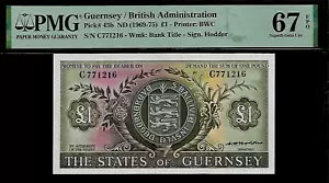 Guernsey 1 Pound 1969-75 PMG 67 EPQ UNC P#45b Printer BWC - Picture 1 of 4