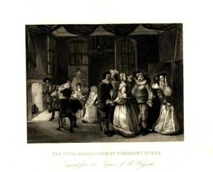 Stampa Antica 1840 W. HOGARTH = FESTA REALE IN MASCHERA = Incisione ENGRAVING - Picture 1 of 1