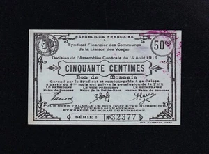 F.C. FRANCIA FRANCE , VOSGES ,50 CENTIMOS 1916 , S/C- (AUNC) . - Imagen 1 de 2