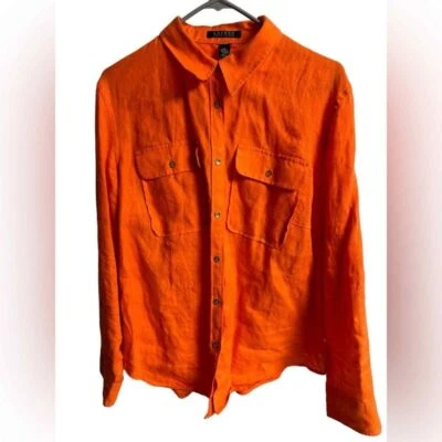 Camisa Manga Larga Ralph Lauren Naranja Oracle Vintage Años 90 Lino Genuino Talla 1X Foto 1 de 4