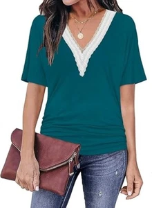 ETCYY NEW Women's Fashion Basic Tops Short Sleeve V Neck Dolman Top Shirt Size L - Picture 1 of 7
