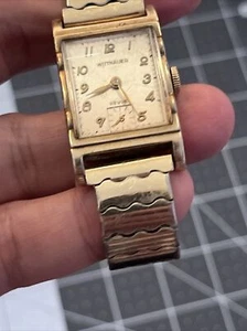 Wittnauer Revue men's tank watch 10k gold filled sub second w 12k GF wittnr band - Picture 1 of 14