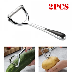 2 Stück Edelstahl Scharfschäler Ergonomisch Rutschfester Griff Obstschäler - Bild 1 von 12