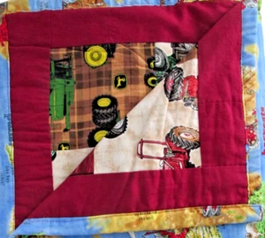 Baby Quilt Handmade 50"x36" Patchwork Blanket Farm John Deere Tractors Farmer - Picture 1 of 7