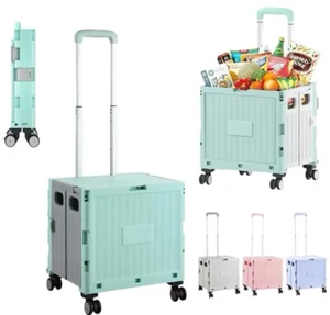 Folding Rolling Cart with Lid,Collapsible Trolley for Shopping and Office(Purple - Picture 1 of 7