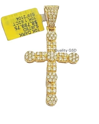 REAL Diamond cross charm pendant 10k yellow gold 1.62 CT Diamonds 10kt Men 2"  - Imagem 1 de 4