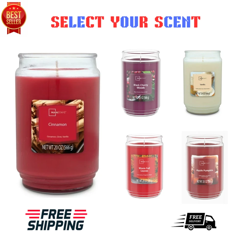 Vela tarro de vidrio grande de mecha única perfumada con canela Mainstays 20 oz aroma selecto Foto 1 de 1