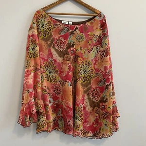 Cato Pink Orange Sheer Lined Boho Top 22/24W - Picture 1 of 12