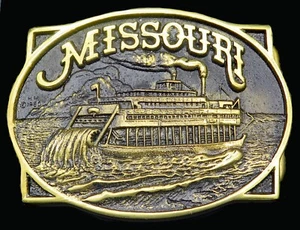 Missouri River Paddle Boat Heritage Mint Brass Vintage Belt Buckle - Picture 1 of 4