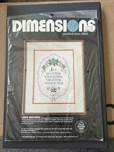 Dimensions Counted Cross Stitch Kit 3581 “Love Endures”  1984 NIP - Picture 1 of 2