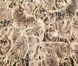 23" Full Moon James Meger Quilting Treasures Wolf Sage Green - Picture 1 of 3