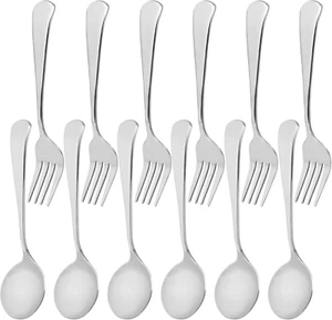 12 Pcs Forks and Spoons Silverware Set,Stainless Steel Fork and Spoon Set Food G - Picture 1 of 6