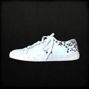 Ash Brand Dazed Silver Stars & Studs White Leather Shoes Sneakers Size 37 US 6.5 - Picture 1 of 10
