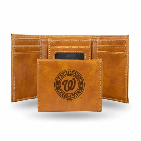 Washington Baseball Nationals MLB Laser Engraved Brown Trifold Wallet Cover