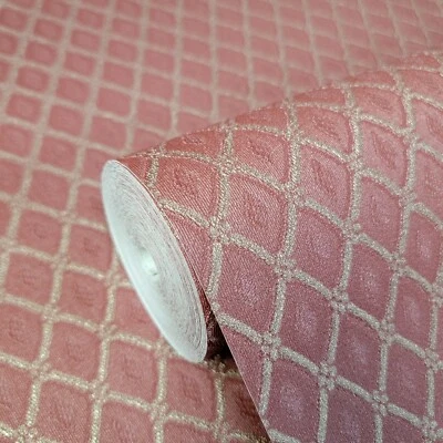 Victorian Wallpaper Burgundy red gold metallic diamonds textured wall coverings - Image 1 of 4