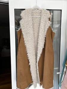 Talisman Tan Suede Boho Sherpa Vest Jacket Coat M/L 12-14-16 Dress Up Or Down - Picture 1 of 6