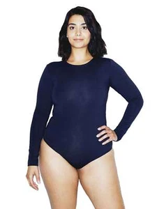 American Apparel Women's Cotton Spandex Long Sleeve Bodysuit-Navy-Medium - Picture 1 of 1