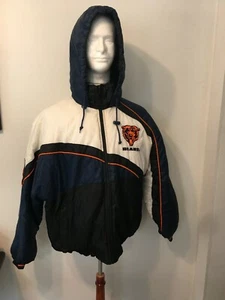 Vintage CHICAGO BEARS bestickter, Kapuze, gesteppter Wintermantel, durchgehender Reißverschluss, Gr. L - Bild 1 von 5