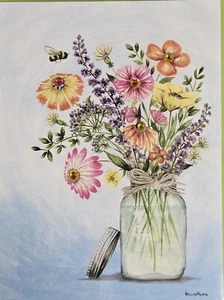 Papyrus Bella Pilar Designer Aquarell Wildblumen Vase Geburtstag Schmuckkarte - Bild 1 von 4