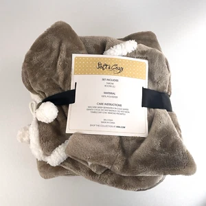 Soft & Cozy Company, Throw & Bootie Set L, 100% Polyester HSN Tan Neutral Brown - Foto 1 di 7