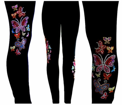 Regular Leggings Embellished With Rhinestone Stud Bling Rainbow of Butterflies - Image 1 of 4