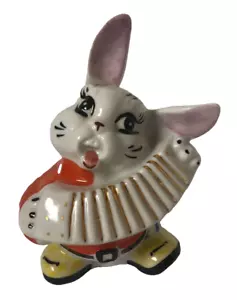 Vintage Russian USSR Bunny Rabbit Playing Accordion Porcelain Figurine - Picture 1 of 6