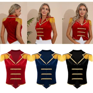 Womens Waistcoat Halloween Costume Ringmaster Tops Cosplay Steampunk Jacket - Picture 1 of 44