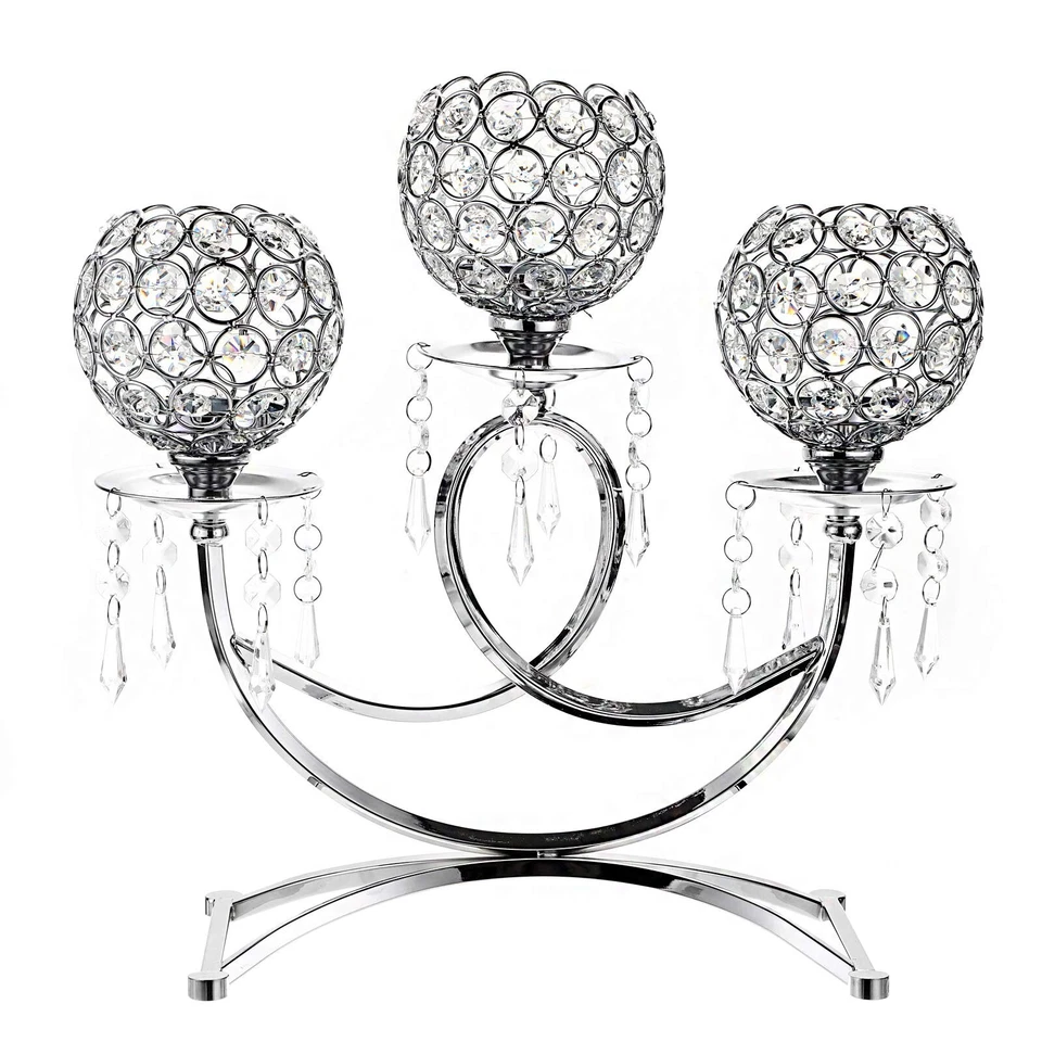 Ownmy 3 Arms Crystal Candle Holders Bowls Tealight Candelabras Candlestick Ca...