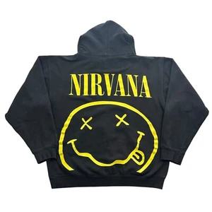 Nirvana Smiley Face Pullover Hoodie Sweatshirt Size Medium Black Grunge Band 90s - Picture 1 of 7