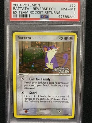 2004 Pokemon EX Team Rocket Returns Rattata Reverse Foil 72/109 PSA 8 NM-MT - Image 1 of 2