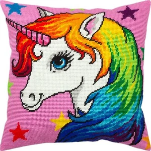 DIY Needlepoint/Tapestry vintage throw pillow cover "UNICORN" embroidery kit - Picture 1 of 10