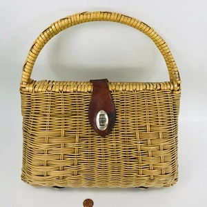 Bolso de Mano Vintage Mimbre Paja Cesta Dura Cierre Mantessa Hong Kong Boho Retro - Imagen 1 de 12